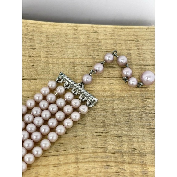 Vintage La Tausca Simulated 5 Strand Pearl Choker & Earrings Set - Picture 5 of 6